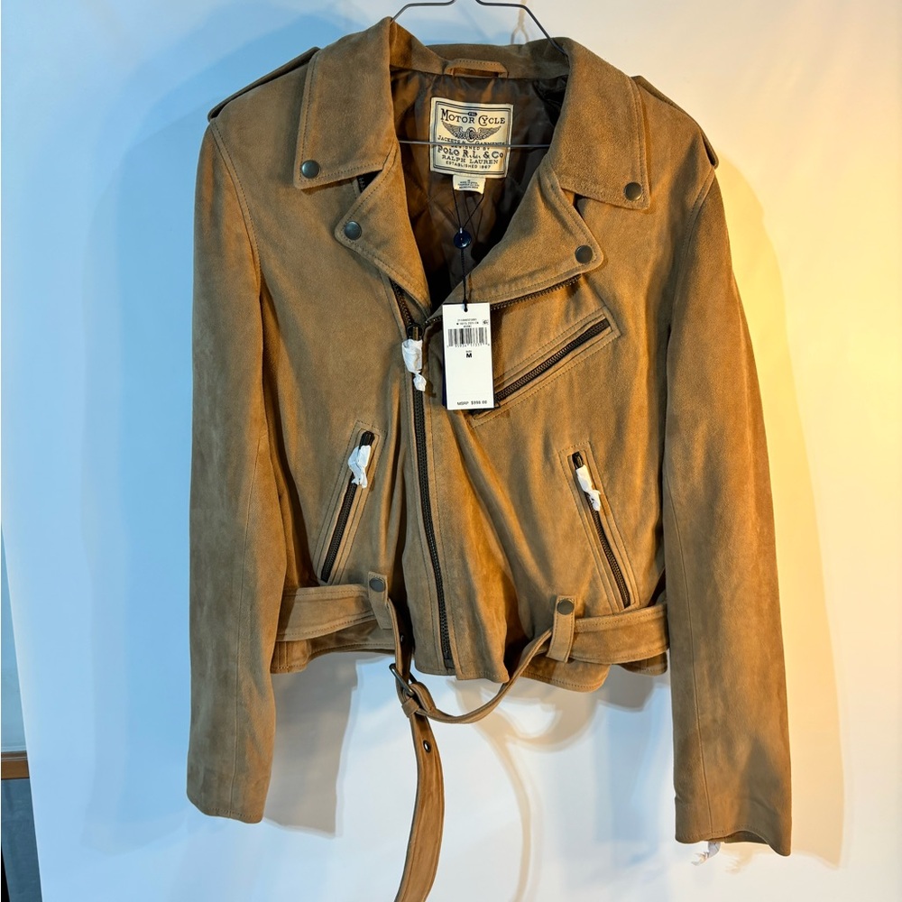Ralph Lauren Polo MotorCycle Moto Goat Suede riding jacket coat medium M womens